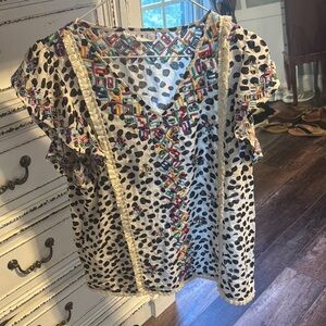 THML Black and White Blouse with Multicolor Embroidery